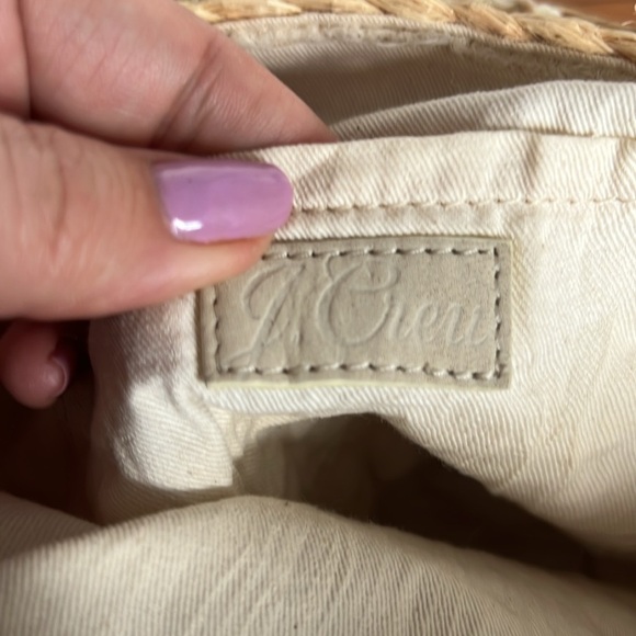 J. Crew Tan and White Textured Straw Shoulder Bag with Beaded Netting Overlay - Picture 5 of 5